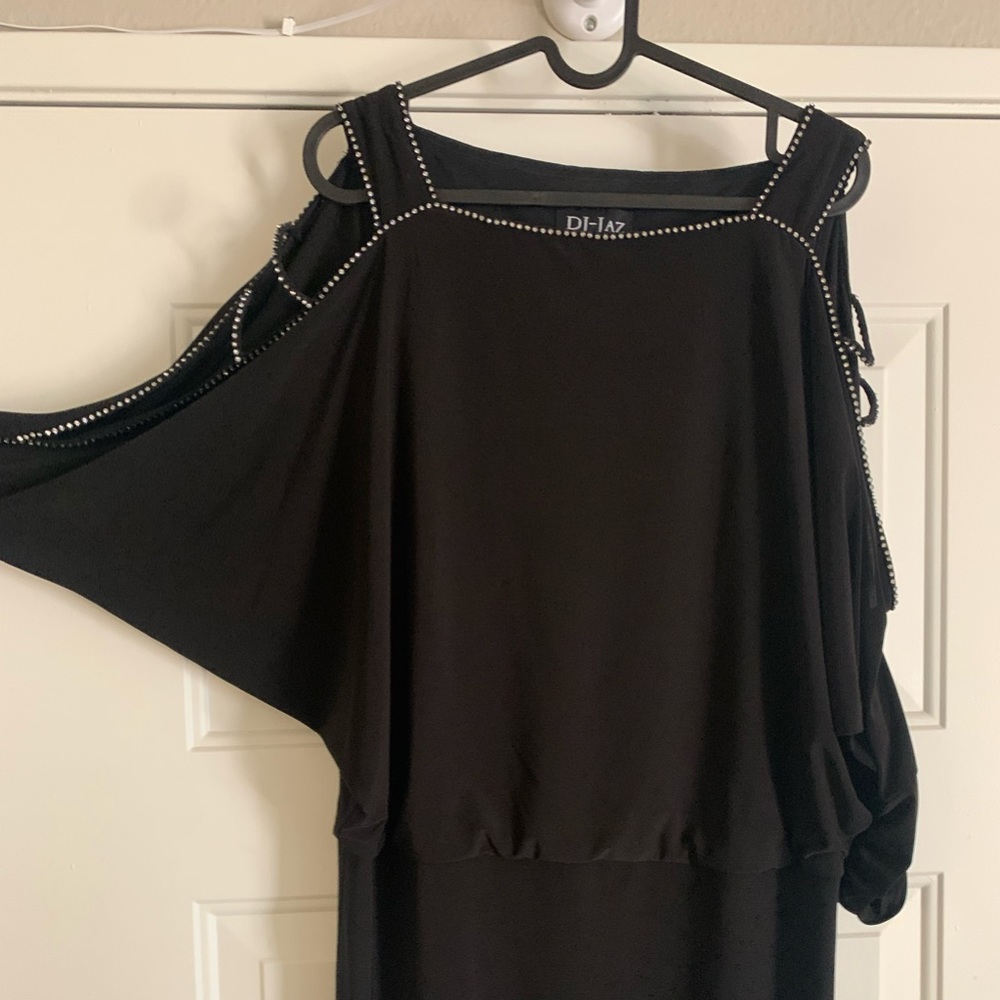 Black cocktail dress with diamond trim